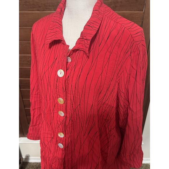Ali Miles Sz 2X Red Wearable Art to Wear Artsy Blouse Shirt Top Pearl Buttons - Picture 2 of 9